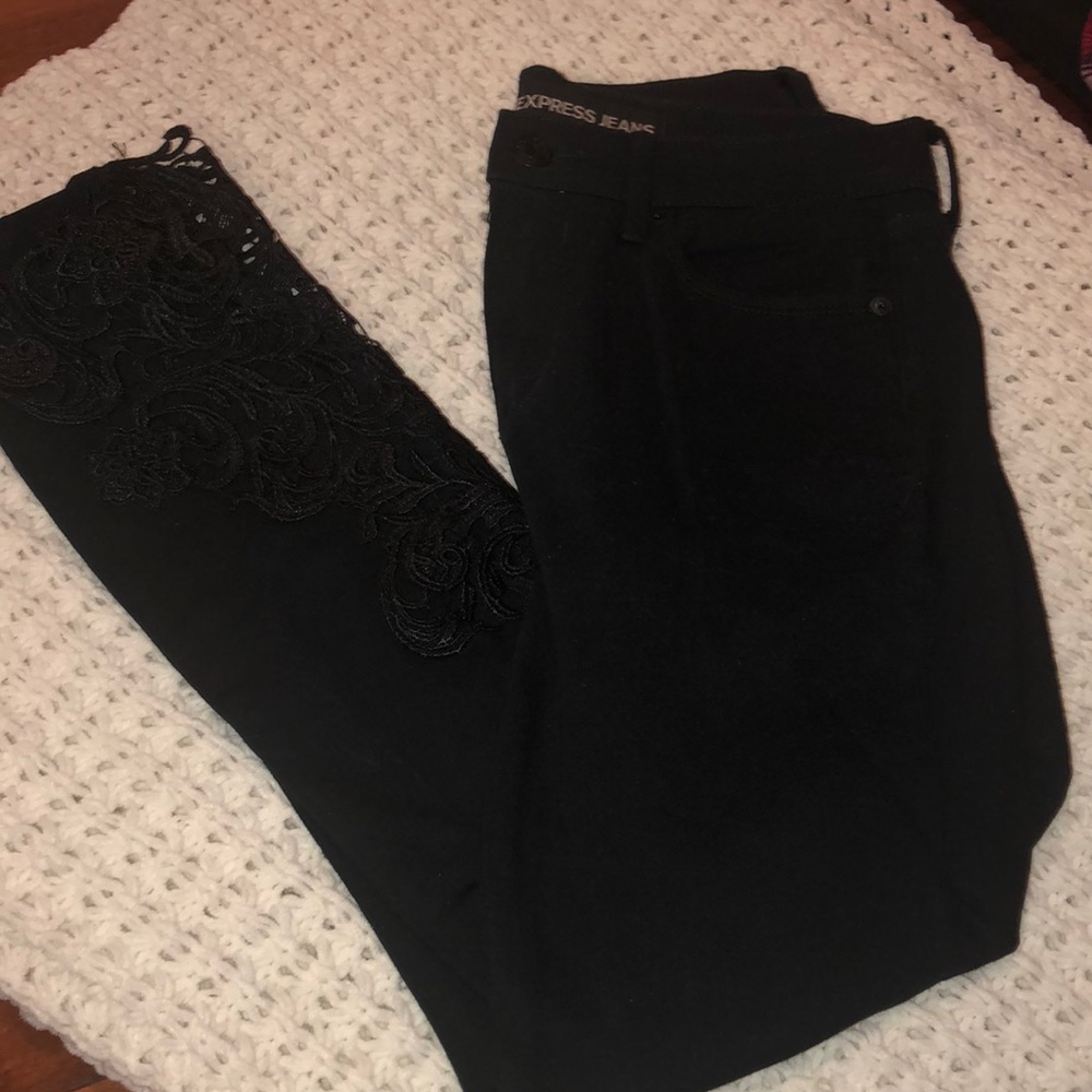 Express Black Jeans size6 with lace bottoms